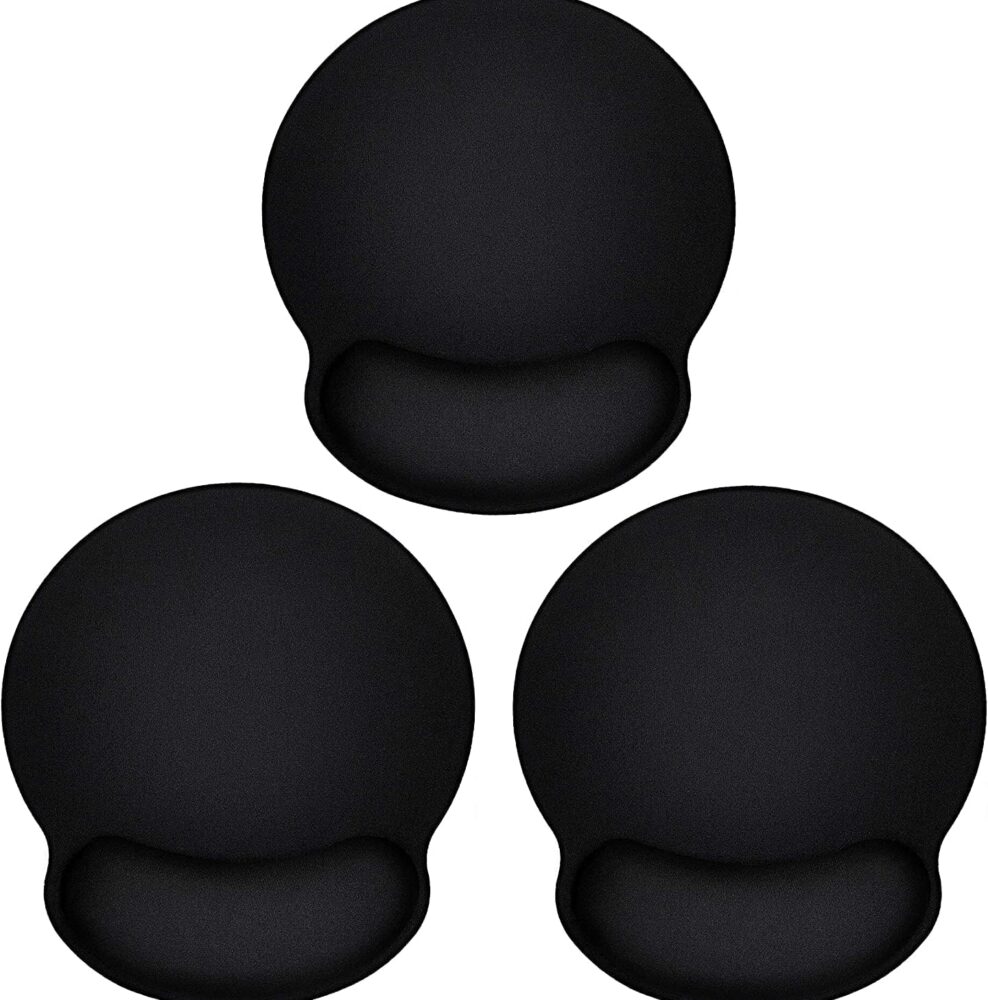 Ergonomic Mouse Pad 3 Pack with Wrist Rest Support, Round Gaming Mousepad with Smooth Surface & Non-Slip Rubber Base for Computer, Laptop, Office, Comfortable Memory Foam for Wrist Cushion