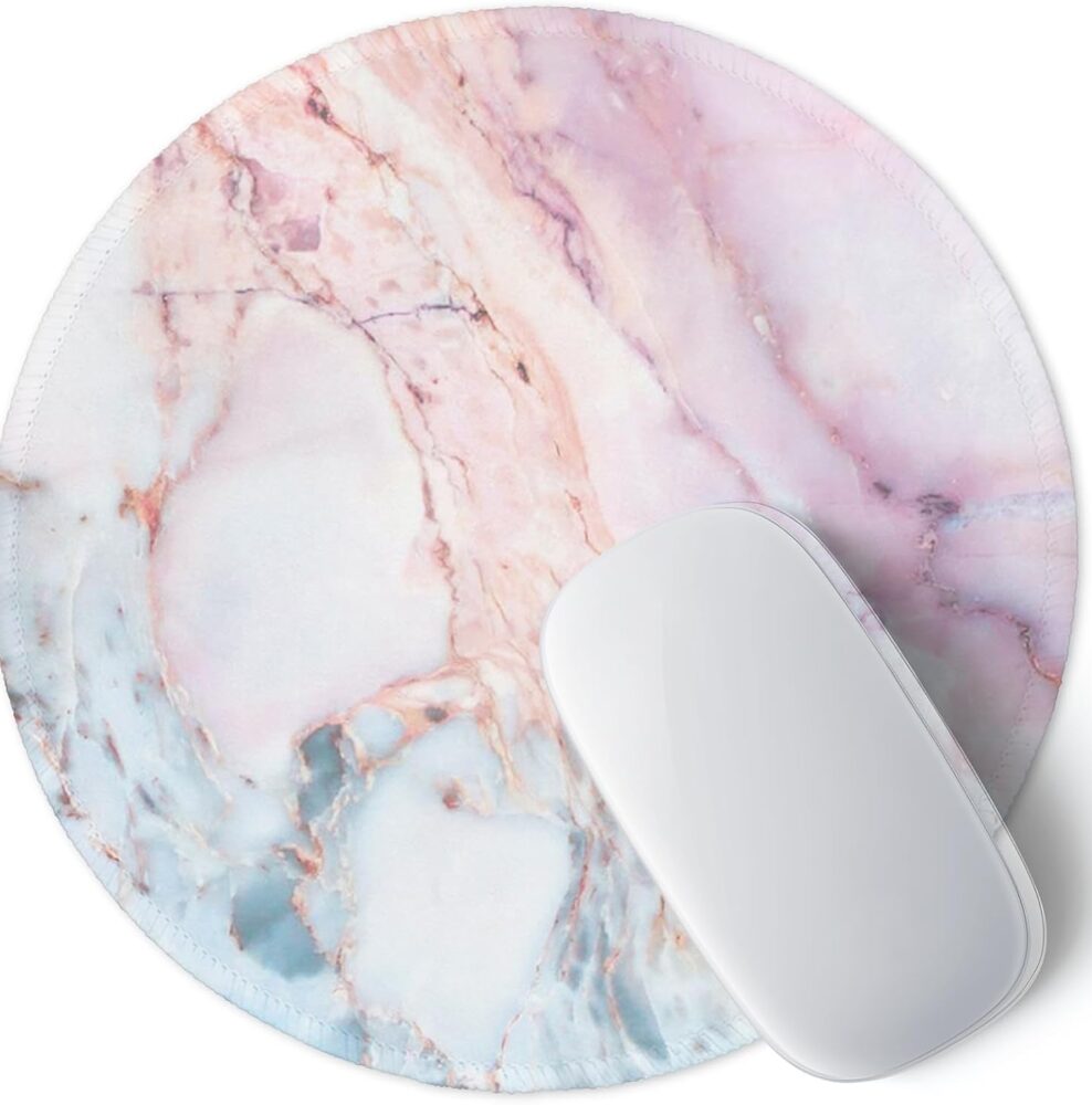 ITNRSIIET Marble Round Mouse Pad Pink Marble Customized Premium-Textured Washable Desktop Protection Mouse Mat with Non-Slip Rubber Base 7.87×7.87×0.12 inches, Pink Marble